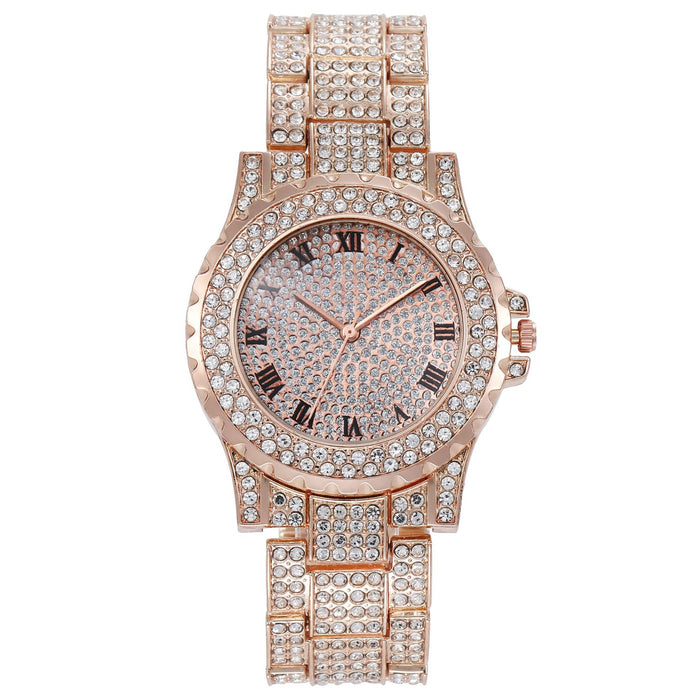 Fashion Casual Full Rhinestone Retro Roman Steel Band Ladies Quartz Watch
