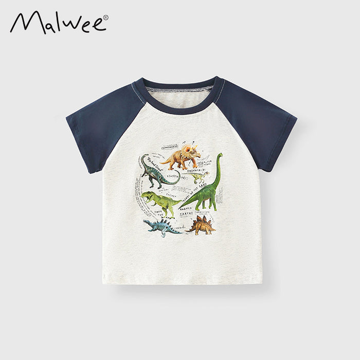 Boys' cartoon dinosaur animal cotton short sleeve round neck T-shirt