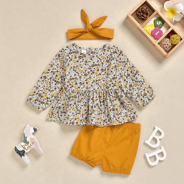 Girls' floral top solid Shorts Set