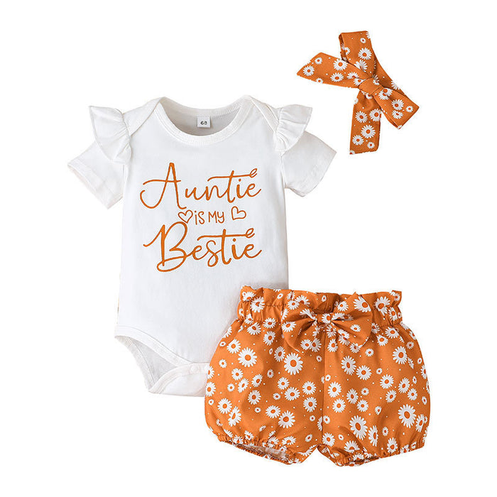 Baby Girls Summer Top + Floral Shorts and Headband 3-piece Set