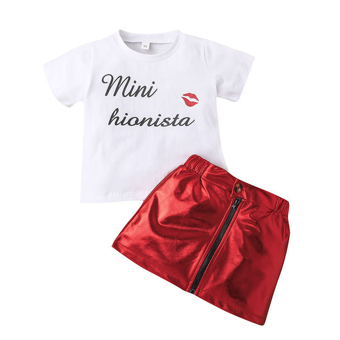 Summer Girls' Exotic Letter T-shirt Skirt Two Piece Set