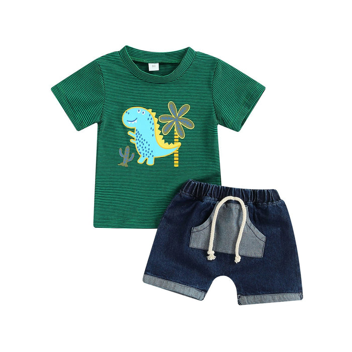 Cartoon T-shirt denim shorts two piece set