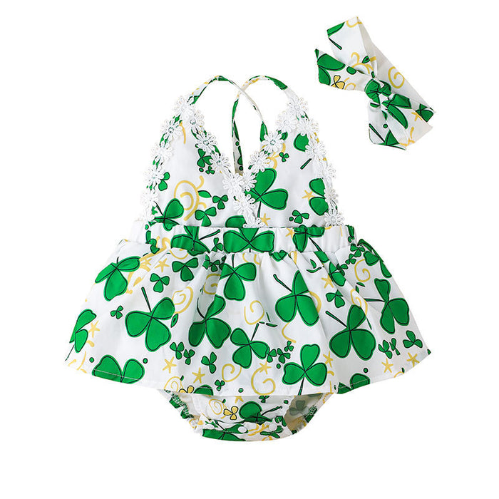 0-1 Years Baby Leaves Jumpsuit With Headband