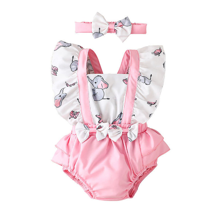 Baby Girls Elephant Print Jumpsuit With Headband