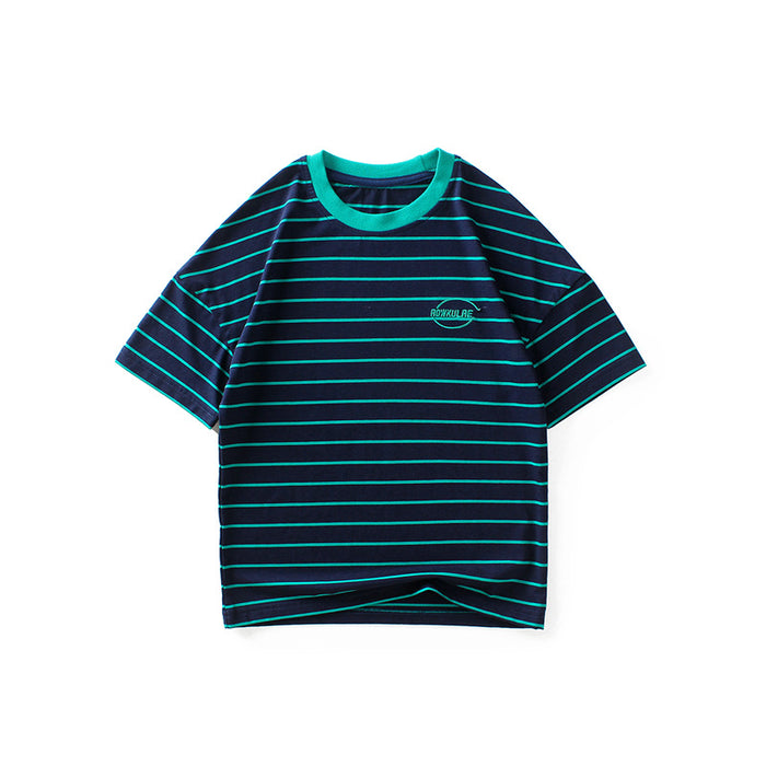 Striped embroidered top children's Short Sleeve T