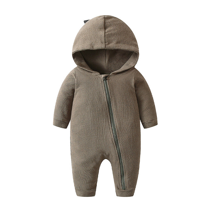 Solid color dinosaur infant long sleeve hooded zipper shirt