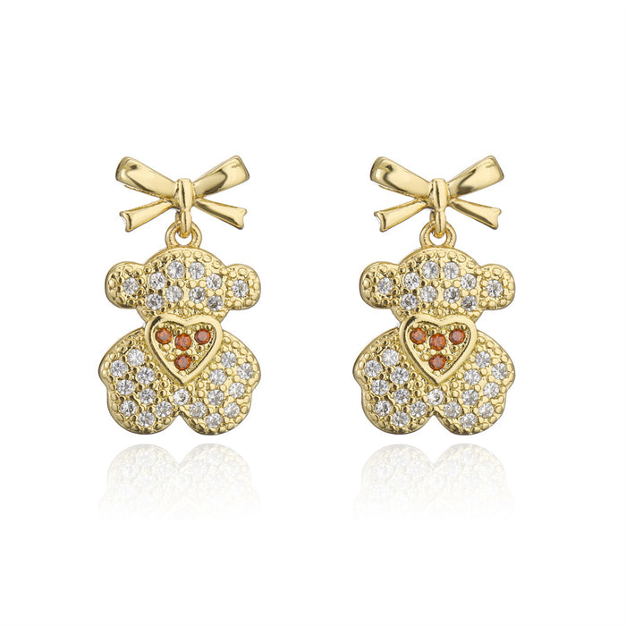 New Gold Color Zircon Animal Collection Bear Earrings