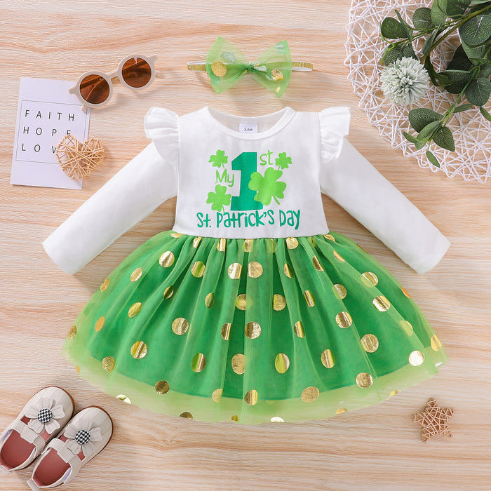 Four leaf grass mesh dress for children