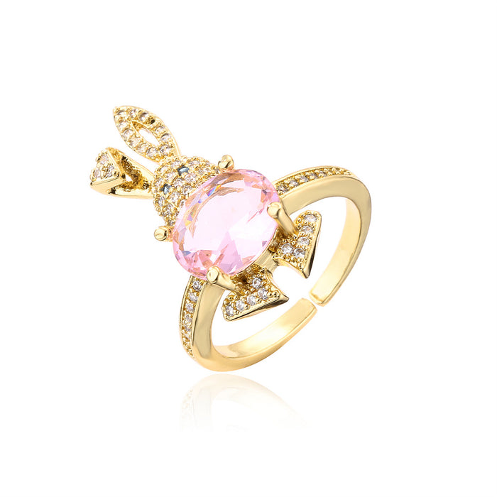 Pop Cute Little Rabbit Gold Open Ring