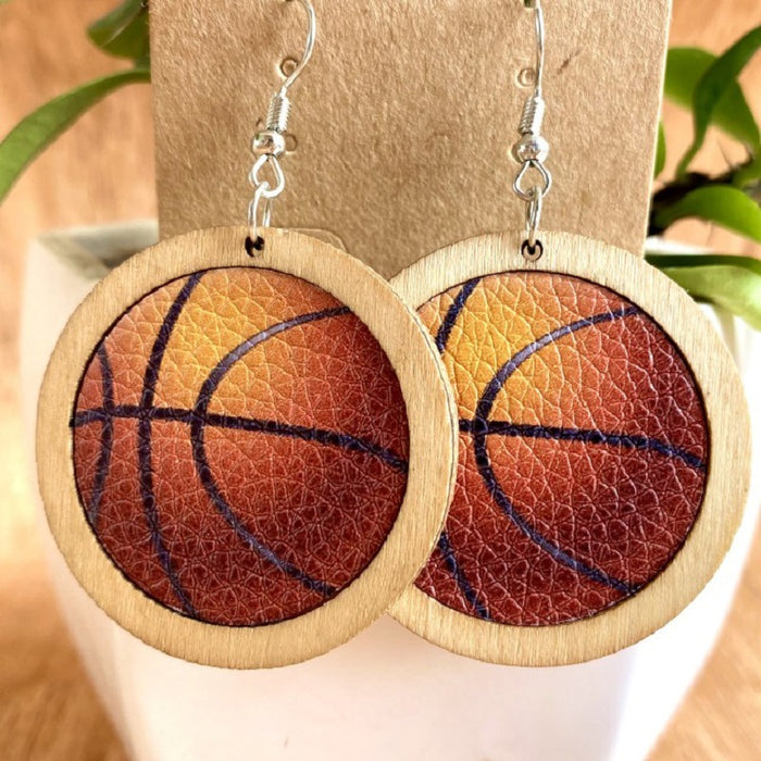 Fashion Personality Baseball Volleyball Leather Wooden Women Earrings