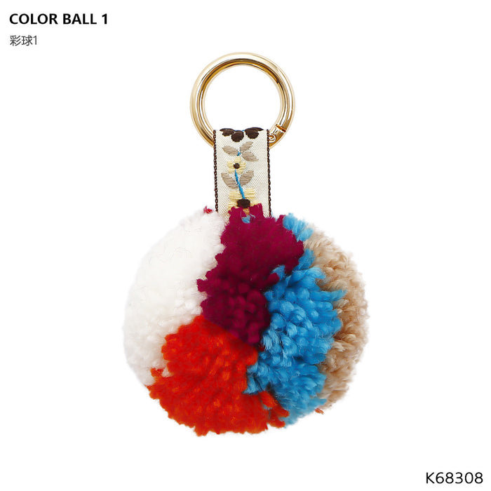 Hand Braided Boho Colored Pom Pom Keychain