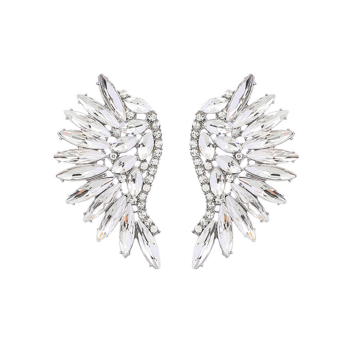 Women's Colored Rhinestone Fan-shaped Wing Earrings