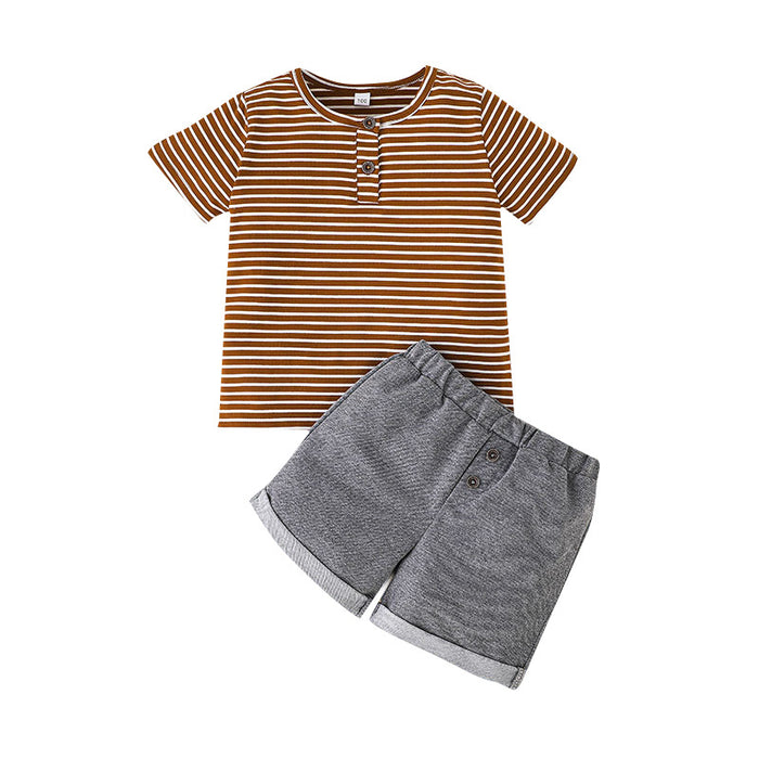 Summer Stripe Boys' Casual Short Sleeve T-Shirt Set