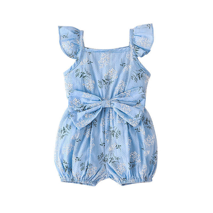 Baby Summer Suspender Bow Floral Jumpsuit