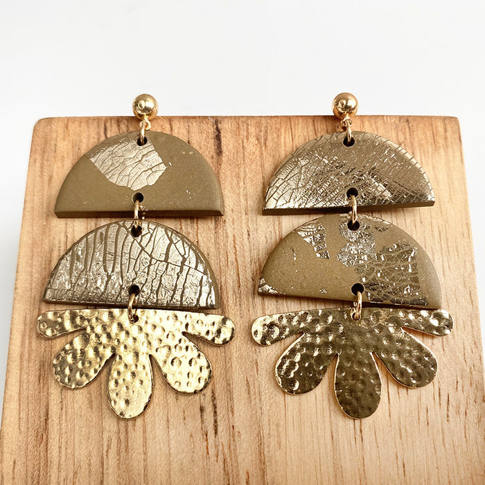 Gold Foil Soft Pottery Exaggerated Morandi Color Earrings Geometric Clay Earrings