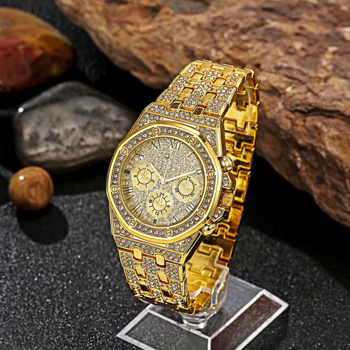 New Full Diamond Steel Band Quartz Rotary Dial Men's Fashion Watch Llz22214