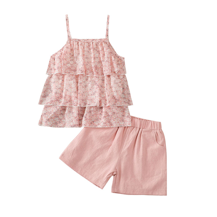 Chiffon suspender cake skirt two piece set