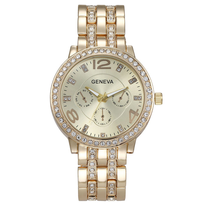 Steel Band Quartz Watch Ladies Temperament Business Three Eyes Rose Gold Watches