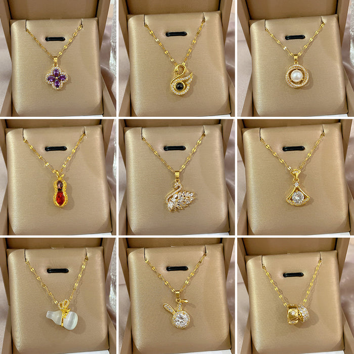 25 Pieces Luxury Rhinestone Titanium Steel Women's Necklaces