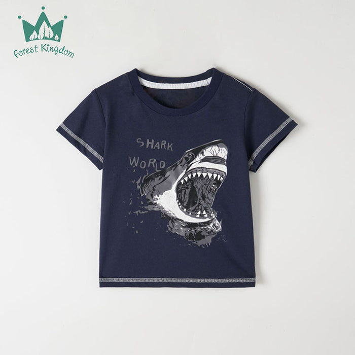 Boys' round neck cartoon short sleeve top