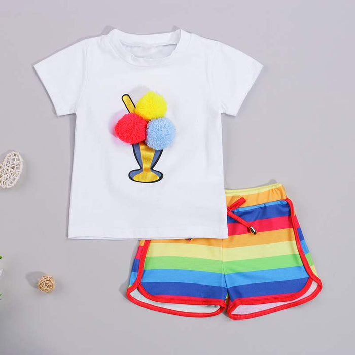 Ice cream short sleeve T-shirt rainbow shorts two piece set