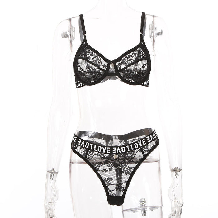 Women's Lace Alphabet Underwear Sexy Lingerie Set