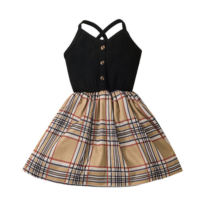 Summer Girls' Suspender Skirt Plaid Dress Children's Skirt