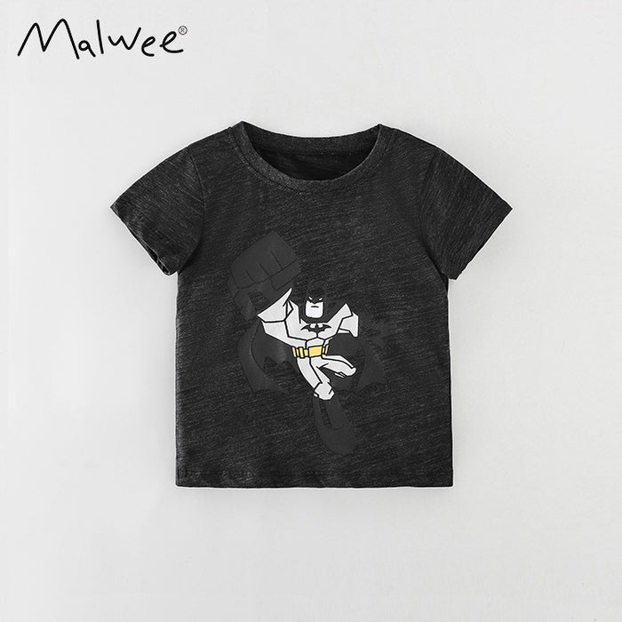 Boys' cartoon printed cotton short sleeve round neck T-shirt