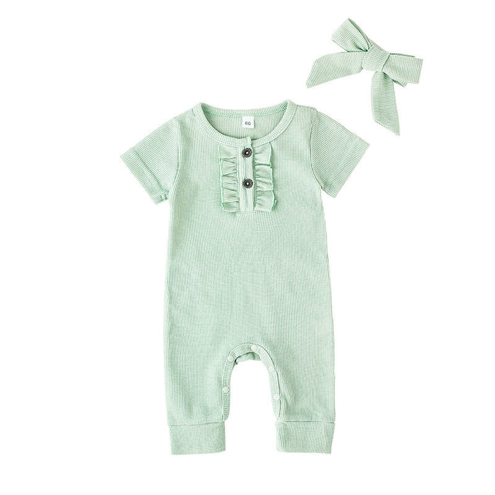 Casual Baby Girl Solid Color Short Sleeve Jumpsuit