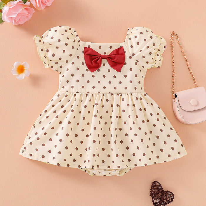 Wave point bubble sleeve bow Baby Dress