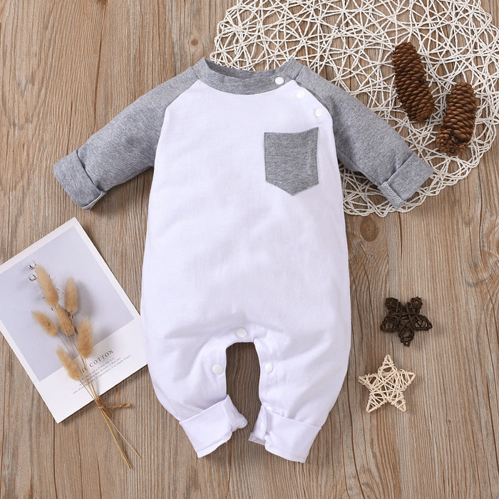 Solid colour long sleeve pocket Khaki creeper patchwork Jumpsuit