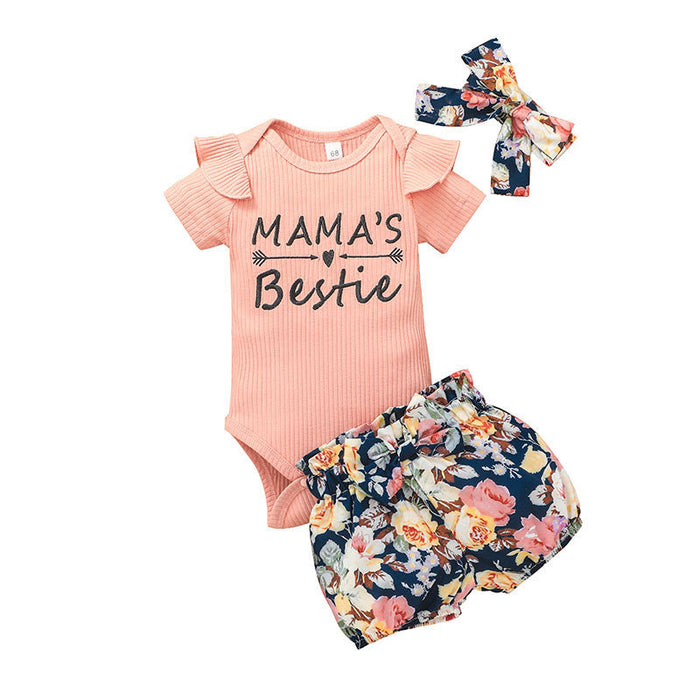 Infant Floral Jumpsuit + Shorts + Headband Set