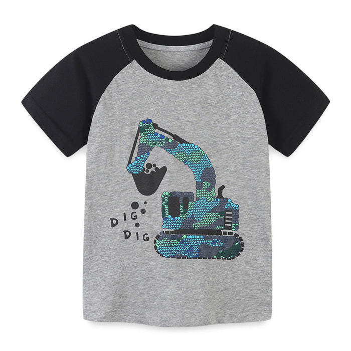 Boys' short sleeve T-shirt knitted cotton cartoon printed children's T-shirt