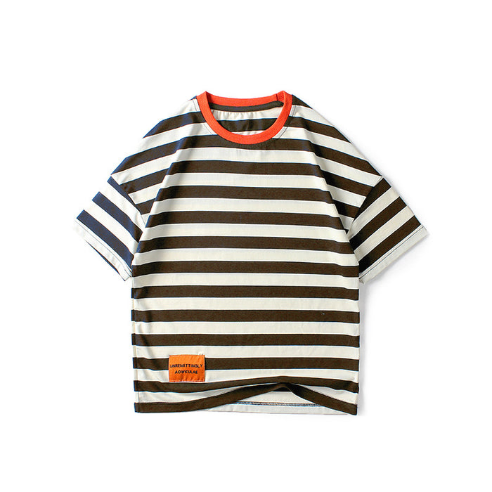 Knitted stripe label top children's short sleeve