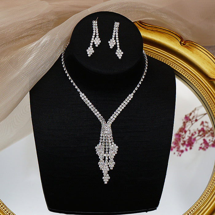 New Rhinestone Tassel Women's Necklace Earrings Set