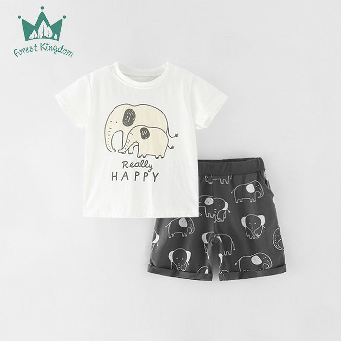 Children's set short sleeved Shorts Set Boys' cotton print set