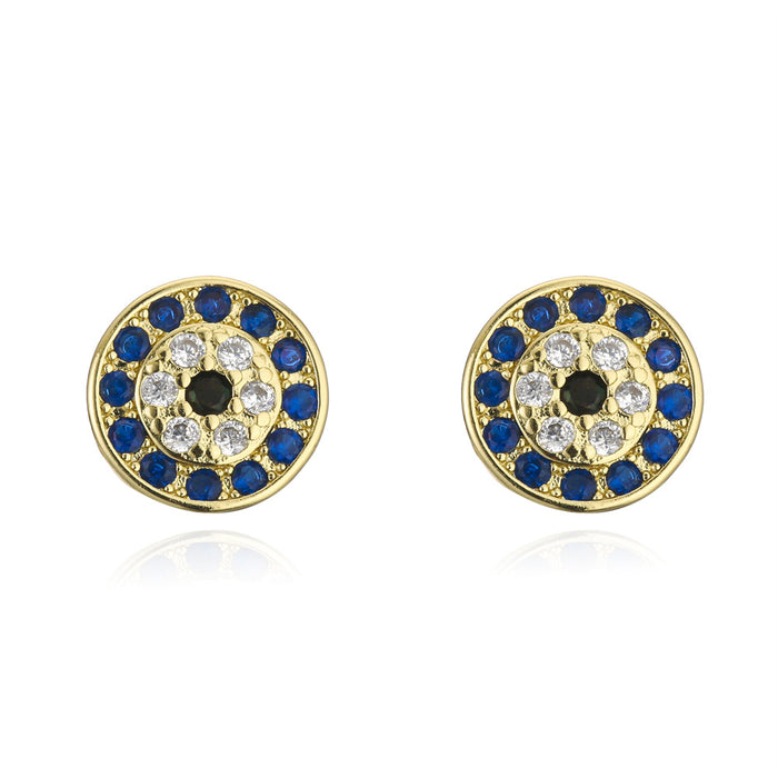 Retro Simple Round Black-and-white Blue Zircon Earrings