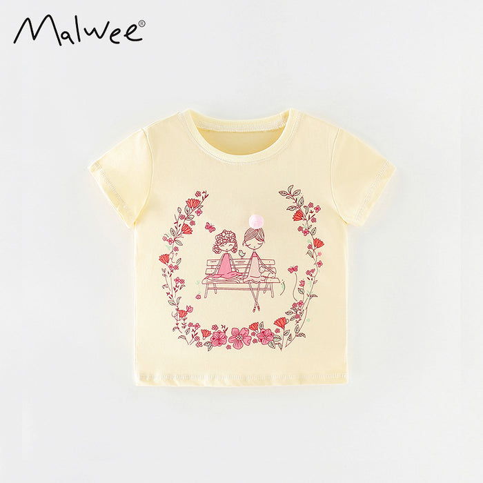 Girls' cartoon cotton short sleeve round neck T-shirt girls' top