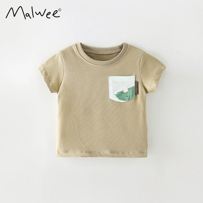 Small and medium-sized boys' cartoon cotton short sleeve round neck T-shirt handsome T-shirt