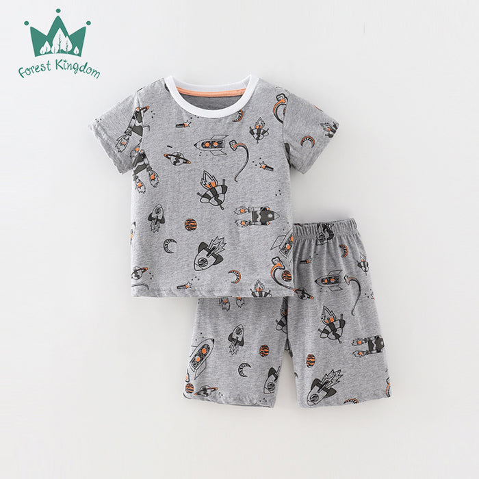 Children's short sleeved suit boys' casual cartoon two-piece set