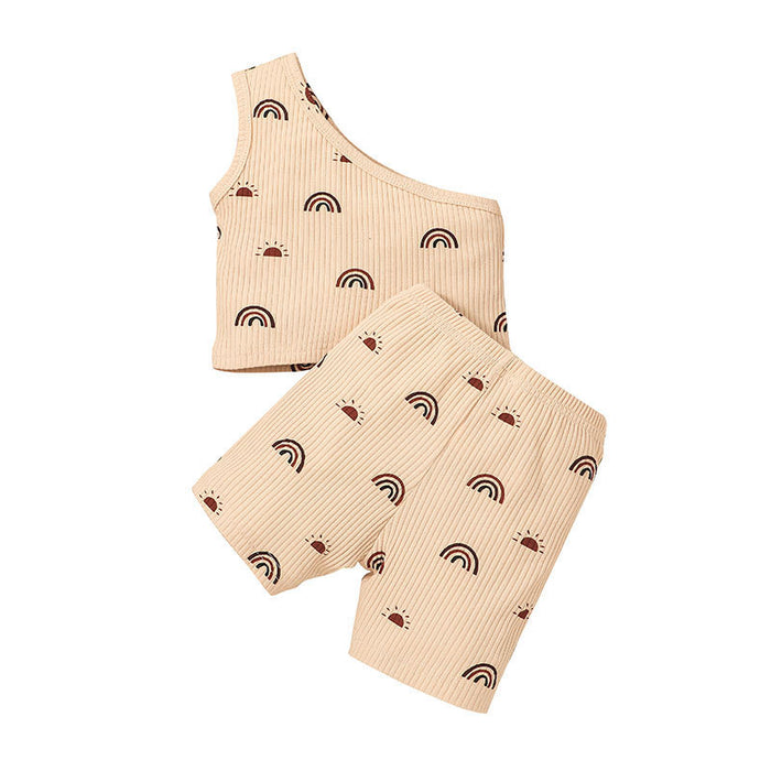 Off Shoulder Little Girl Fashion Shorts Two Piece Set