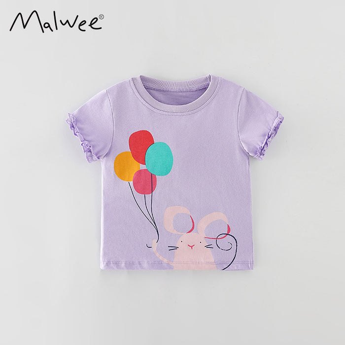 Girls Round Neck T-shirt cartoon cotton short sleeved top