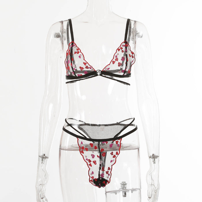 Sexy Embroidery Heart Lingerie Fashion Underwear Set