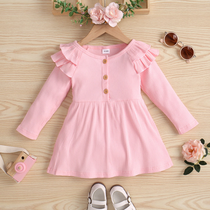 Pit stripe solid color small fly sleeve stitched cardigan girl's dress