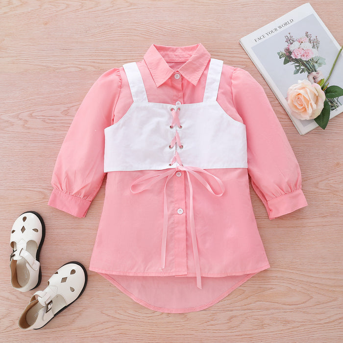 Solid color long sleeved shirt long dovetail coat vest Accessories top