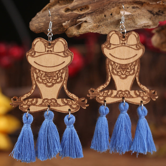 Fashion Wooden Frog Tassel Women's Earrings Accessories