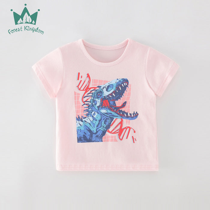 Little girl's round neck pink print top children's wear