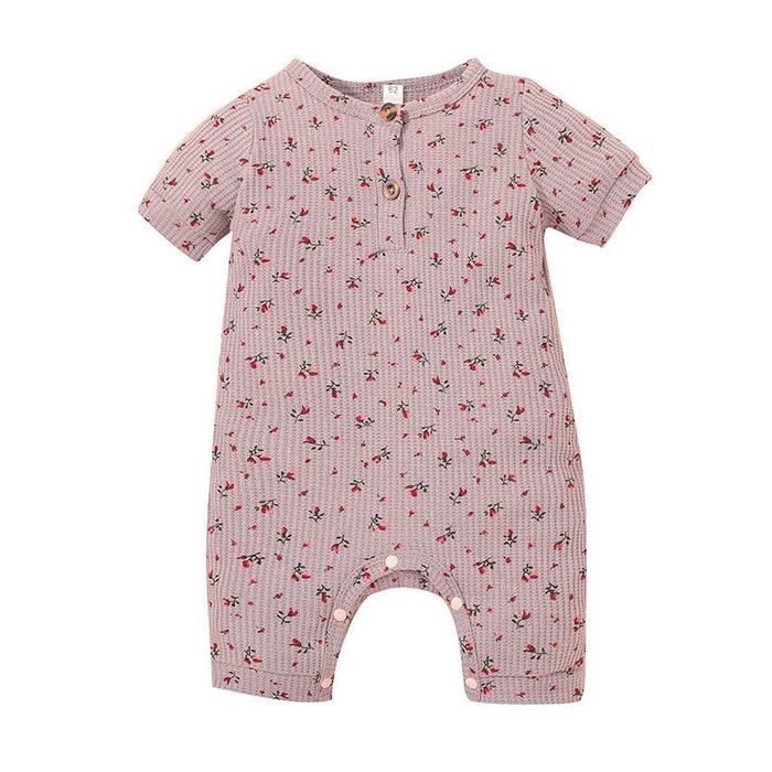 Summer Short Sleeved Printed Round Neck Jumpsuit for Baby Girls