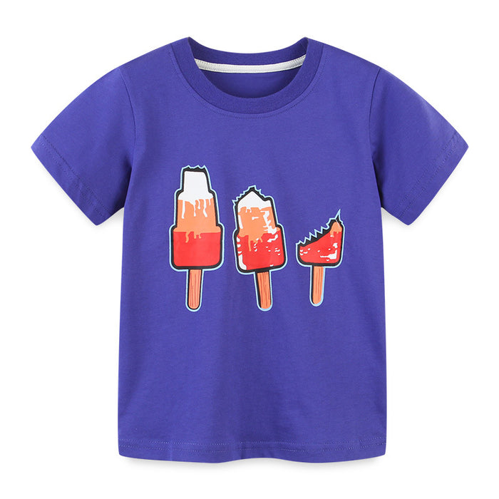 Children's short sleeved T-shirt knitted cotton cartoon round neck girls' T-shirt