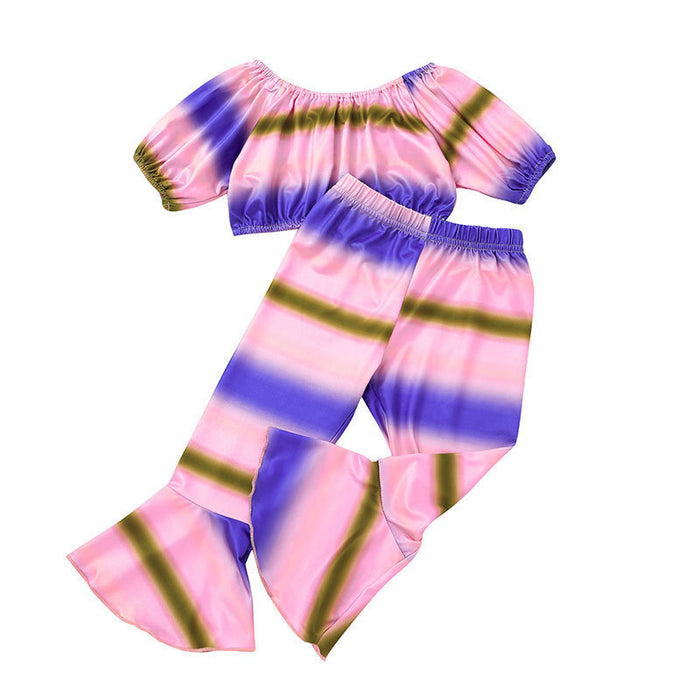 Summer Girls Flared Pants Multicolor Casual Two-piece Set